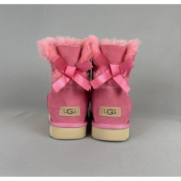 Womens UGG Boots Sz 9 Bailey Bow Mini Pink Suede Wool Ankle Shoes - Picture 1 of 16